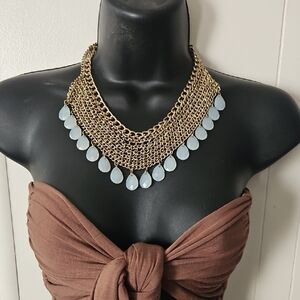 Source Unknown Gold and Light Blue Necklace